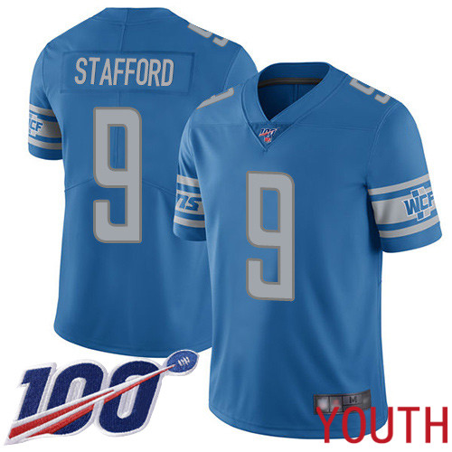 Detroit Lions Limited Blue Youth Matthew Stafford Home Jersey NFL Football 9 100th Season Vapor Untouchable